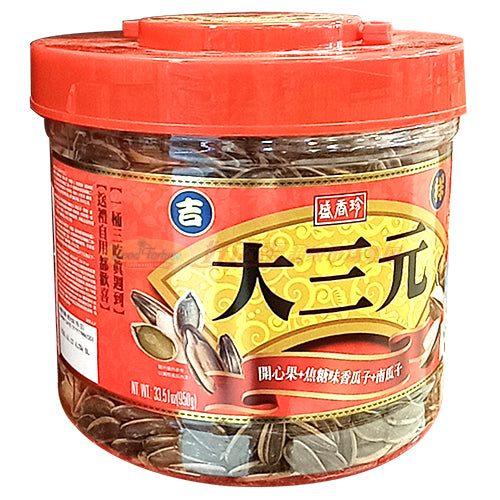 盛香珍大三元开心果+焦糖味香瓜子+南瓜子950g